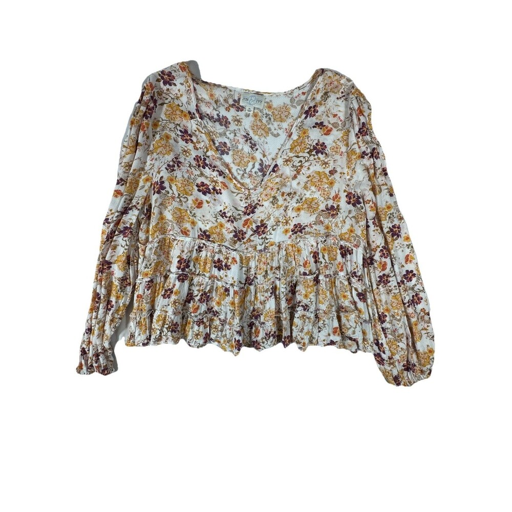 Jun‎ & Ivy Women's Floral V-Neck Blouse Long Sleeve Multicolor Size XL